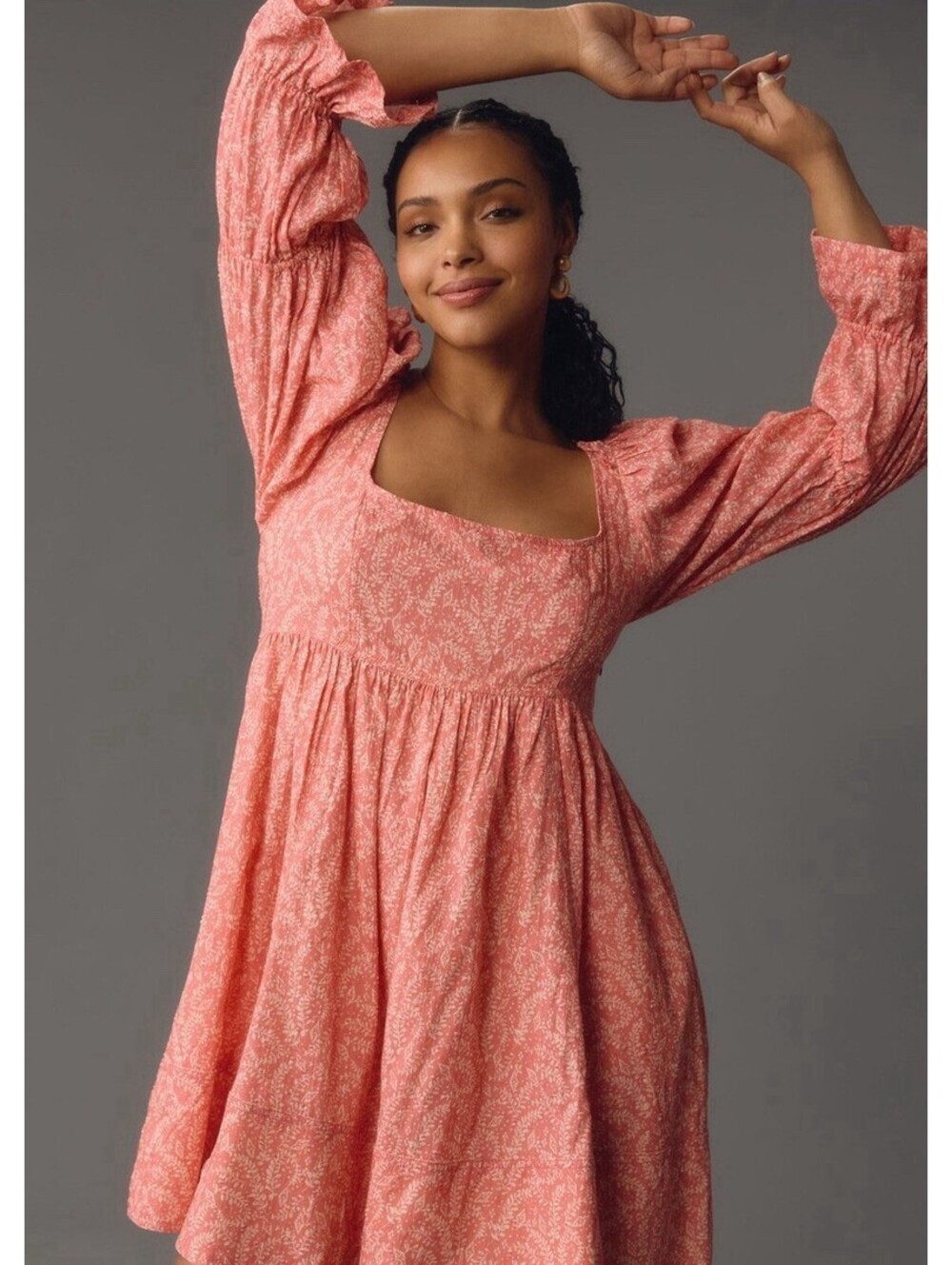 Pilcro by Anthropologie Babydoll Mini Dress Plus Sz 3X Peach Floral